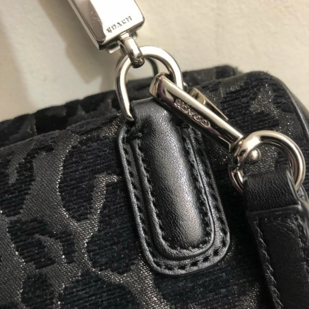 Coach black silver ocelot leopard satchel bag